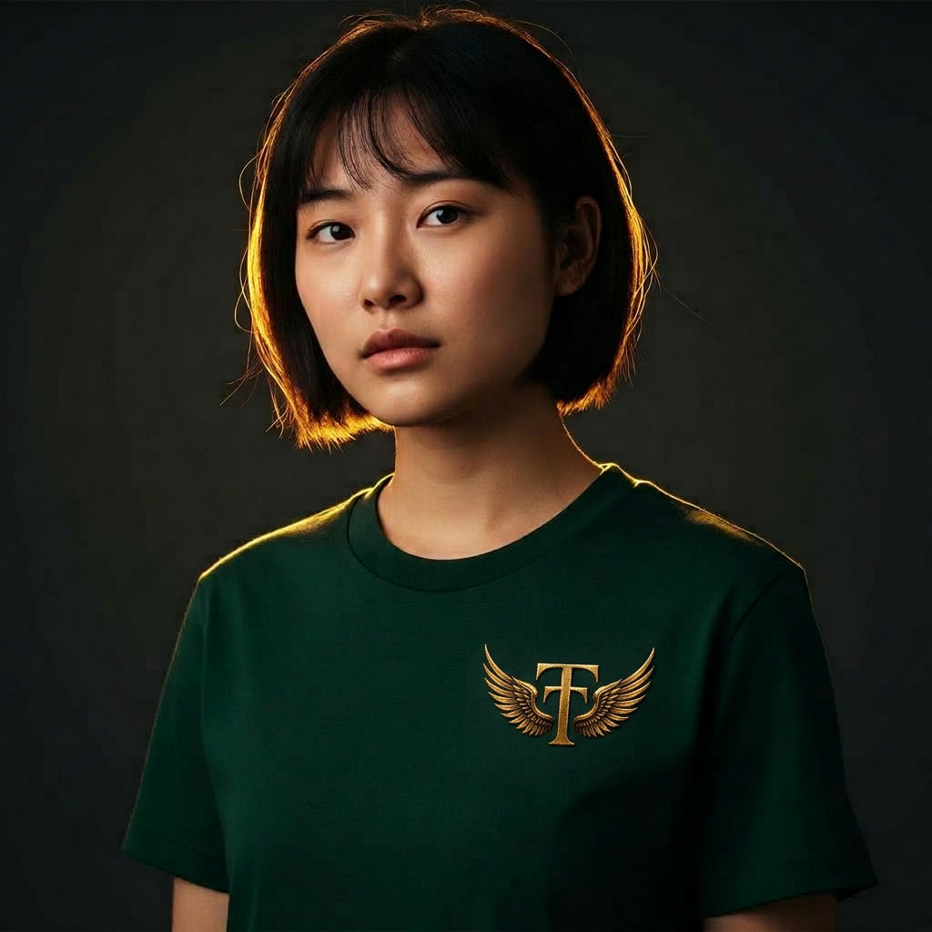 Founder's Edition — forest green tee with gold winged T logo